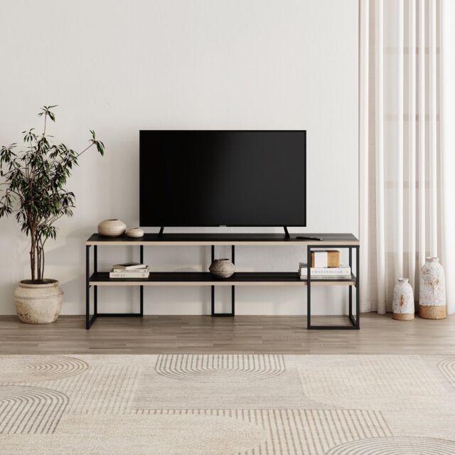"Decortie Black Friday' Modern TV Unit 140cm Open Shelf Metal Frame for 55"" TVs - Size: 1 Pack" - image 1