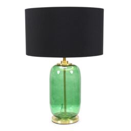 ValueLights Leigh Black with Metallic Gold Shade with Forest Green Glass & Gold Table Lamp - thumbnail 2