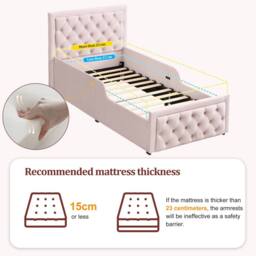 Matteo Children's Upholstered Bed - Velvet Pink Hydraulic Storage - Single - thumbnail 6