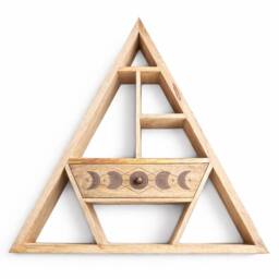 Serenityy Triangular Mango Wood Wall Shelf with Moon-Phase Drawer in Brown - thumbnail 1