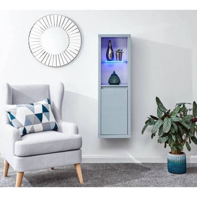 FORGEVIO HIGH GLOSS WALL MOUNTED LED DISPLAY UNIT Blue LED lights Storage in Grey - image 1