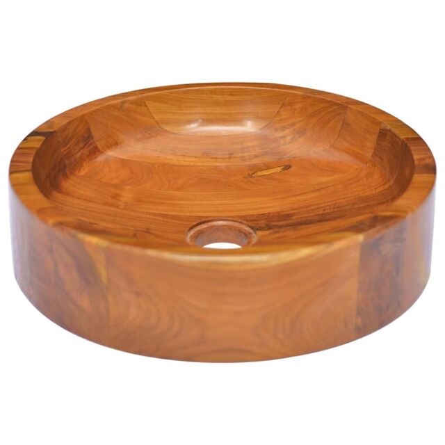 Berkfield Home Basin Solid Teak Wood Œ¶40x10 cm in Brown - Size: 40x10 cm - image 1