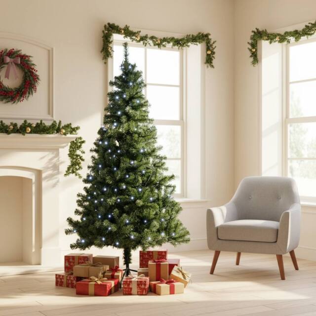 Shatchi 8FT Prelit Green Alaskan Pine Christmas Tree White LEDs - image 1