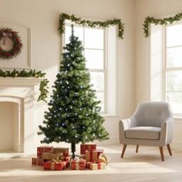 Shatchi 8FT Prelit Green Alaskan Pine Christmas Tree White LEDs - thumbnail 1