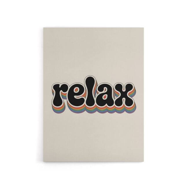 "Artery8 Relax Colourful Retro Rainbow Font Typography Canvas Wall Art Print in Beige - Size: W18"" x H24""" - image 1