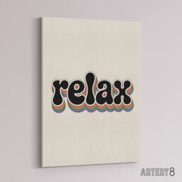"Artery8 Relax Colourful Retro Rainbow Font Typography Canvas Wall Art Print in Beige - Size: W18"" x H24""" - thumbnail 2