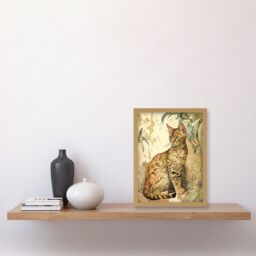 Artery8 Marble Coat Bengal Cat Perched on Street Wall Watercolour Illustration Artwork Framed Wall Art Print A4 in Light Oak - thumbnail 2