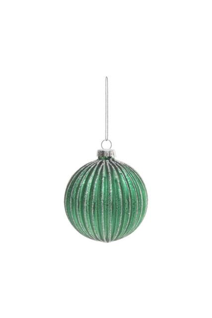KDMD Green Glitter Stripe Glass Bauble Dia8cm 2 Pack - image 1