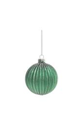 KDMD Green Glitter Stripe Glass Bauble Dia8cm 2 Pack - thumbnail 1