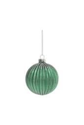 KDMD Green Glitter Stripe Glass Bauble Dia8cm 2 Pack - thumbnail 2