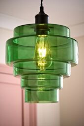 ValueLights Lane Glass 5 Tier Layered Easy Fit Ceiling Pendant Lamp Shade with LED Bulb in Bright Green - thumbnail 2