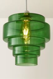 ValueLights Lane Glass 5 Tier Layered Easy Fit Ceiling Pendant Lamp Shade with LED Bulb in Bright Green - thumbnail 3