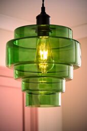 ValueLights Lane Glass 5 Tier Layered Easy Fit Ceiling Pendant Lamp Shade with LED Bulb in Bright Green - thumbnail 1