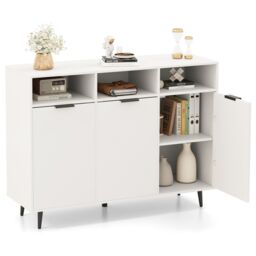 Costway Sideboard Buffet Cabinet Kitchen Storage Cabinet with Shelves in White - thumbnail 1