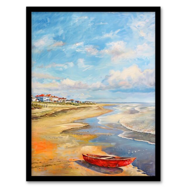 "Artery8 Seaton Carew County Durham Boat Seaside Painting Framed Art Print in Blue - Size: W12"" x H16""" - image 1