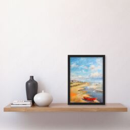 "Artery8 Seaton Carew County Durham Boat Seaside Painting Framed Art Print in Blue - Size: W12"" x H16""" - thumbnail 4