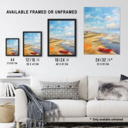 "Artery8 Seaton Carew County Durham Boat Seaside Painting Framed Art Print in Blue - Size: W12"" x H16""" - thumbnail 3