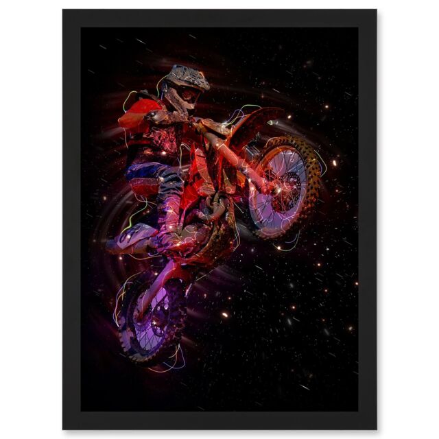 Artery8 Electric Light Motocross Dirt Bike Artwork Framed Wall Art Print A4 in Black - image 1