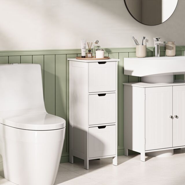 VonHaus Holbrook 3 Drawer Freestanding Bathroom Storage Drawers in White - image 1
