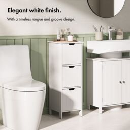 VonHaus Holbrook 3 Drawer Freestanding Bathroom Storage Drawers in White - thumbnail 4