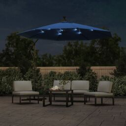 Berkfield Home Cantilever Umbrella with LED Lights & Steel Pole 300 cm Azure in Blue - thumbnail 3
