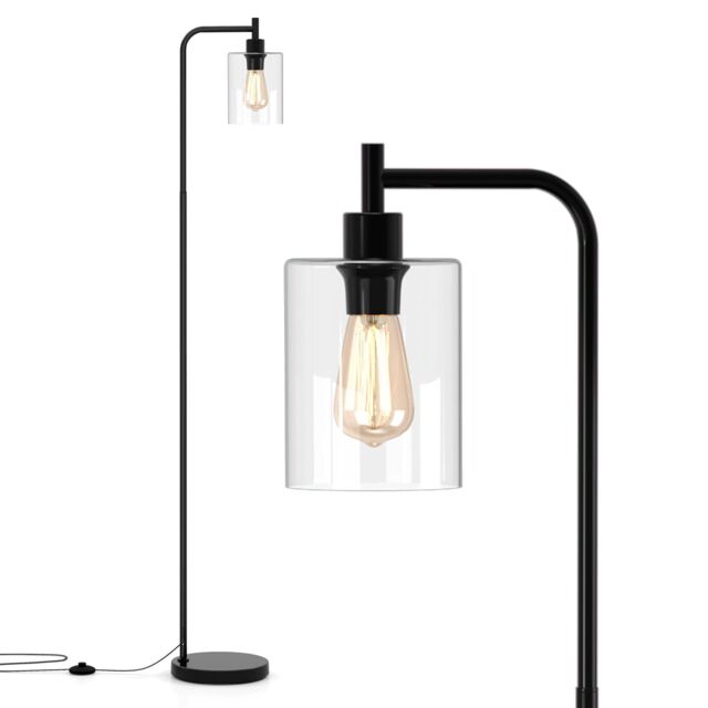 Gymax Industrial Floor Lamp Standing Pole Light With Hanging Glass Lampshade in Black - image 1