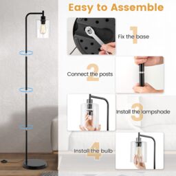 Gymax Industrial Floor Lamp Standing Pole Light With Hanging Glass Lampshade in Black - thumbnail 6