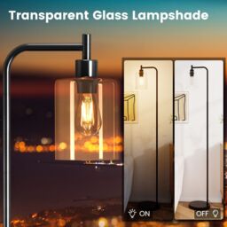 Gymax Industrial Floor Lamp Standing Pole Light With Hanging Glass Lampshade in Black - thumbnail 3