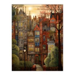 "Artery8 Sunset Geometric Soft Cityscape In Autumn Architecture Unframed Wall Art Print Poster Home Decor Premium - Size: W12"" x H16""" - thumbnail 1