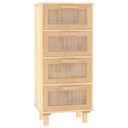 Berkfield Home Sideboard Brown 40x30x90 cm Solid Wood Pine & Natural Rattan - Size: 40 x 30 x 90 cm - thumbnail 2