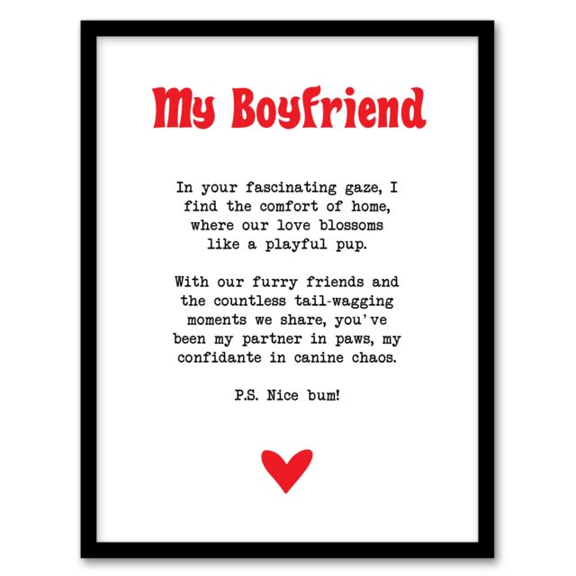 "Artery8 Love Poem Dog Lover Boyfriend Romantic Poetry Fun Framed Art Print in White - Size: W12"" x H16""" - image 1