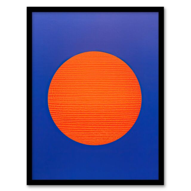 Wee Blue Coo Wall Art Print Tangerine Sunrise Minimalist Circle Blue Amber Sun Colour Block Painting Art Framed - Size: A4 - image 1