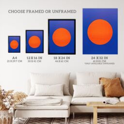 Wee Blue Coo Wall Art Print Tangerine Sunrise Minimalist Circle Blue Amber Sun Colour Block Painting Art Framed - Size: A4 - thumbnail 3