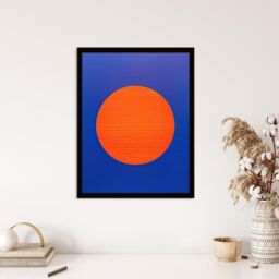 Wee Blue Coo Wall Art Print Tangerine Sunrise Minimalist Circle Blue Amber Sun Colour Block Painting Art Framed - Size: A4 - thumbnail 4