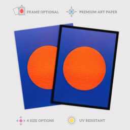 Wee Blue Coo Wall Art Print Tangerine Sunrise Minimalist Circle Blue Amber Sun Colour Block Painting Art Framed - Size: A4 - thumbnail 2