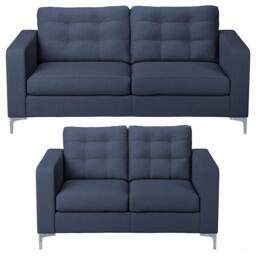 Furnishings For Less UK Smart Hackney Fabric Sofa Suite Formal 3 Seater & 2 Seater Saphire Blue or Pewter Grey - thumbnail 1