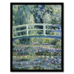 Artery8 Water Lilies & Japanese Bridge Monet Vintage Framed Wall Art Print in Green - Size: A4 - thumbnail 1