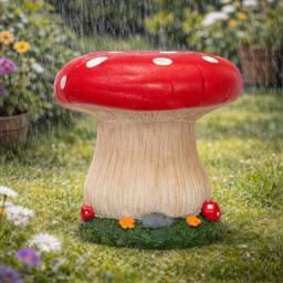 FLAVORA Red-Mushroom Garden Stool Seat in Red - thumbnail 3