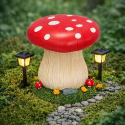 FLAVORA Red-Mushroom Garden Stool Seat in Red - thumbnail 5