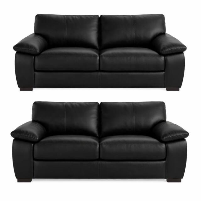 SquareBoxx Capri 3 Plus 2 Black Aire Leather Sofa Set - image 1