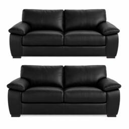 SquareBoxx Capri 3 Plus 2 Black Aire Leather Sofa Set - thumbnail 1