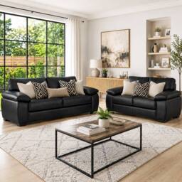 SquareBoxx Capri 3 Plus 2 Black Aire Leather Sofa Set - thumbnail 3