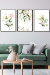 ARTZE Set of 3 Black Framed Pink Watercolour Rose Bouquets Wall Art in Light Pink - Size: W45 cm x H62 cm x D20mm - thumbnail 1