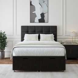 Bedmaster Linen Ottoman Divan Base & Square Headboard in Charcoal - Size: Super King - thumbnail 2
