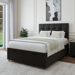 Bedmaster Linen Ottoman Divan Base & Square Headboard in Charcoal - Size: Super King - thumbnail 1