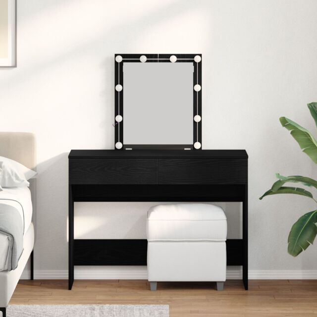 Berkfield Home Dressing Table with Mirror&LED Lights Black Oak Engineered Wood - image 1