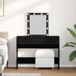 Berkfield Home Dressing Table with Mirror&LED Lights Black Oak Engineered Wood - thumbnail 1