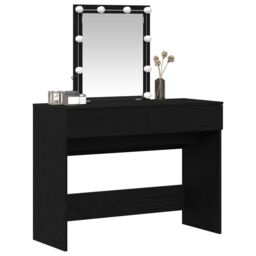 Berkfield Home Dressing Table with Mirror&LED Lights Black Oak Engineered Wood - thumbnail 3