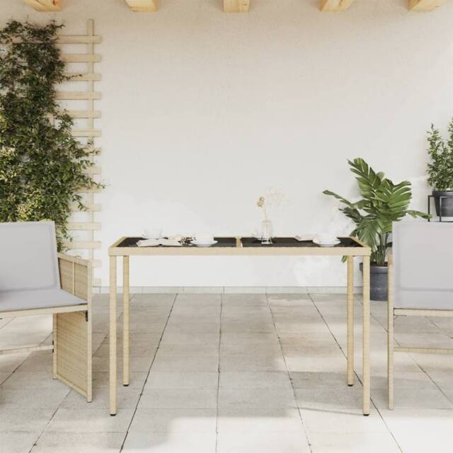 Berkfield Home Garden Table with Glass Top Beige 115x54x74 cm Poly Rattan - Size: 115 x 54 x 74 cm - image 1