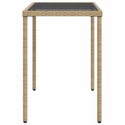 Berkfield Home Garden Table with Glass Top Beige 115x54x74 cm Poly Rattan - Size: 115 x 54 x 74 cm - thumbnail 5